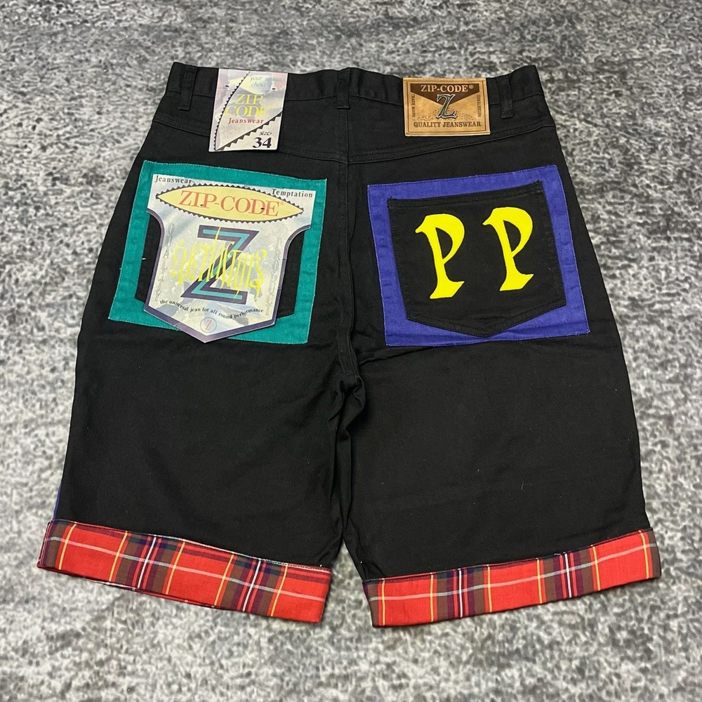 NWT Vintage 90s Zip Code Jorts Mens 34 Black Baggy Hip-Hop Skater Denim Shorts